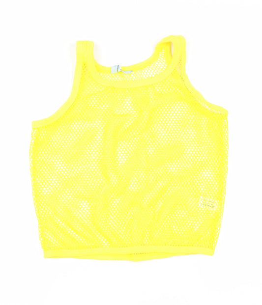 Front view of Atmosphere women’s yellow polyester basic tank, size UK 14, scoop neck