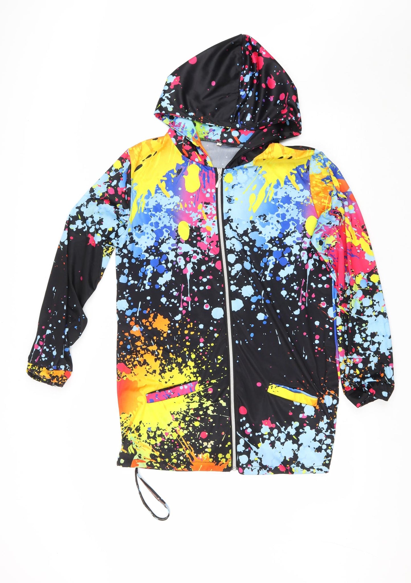 Preworn Womens Multicoloured Polyester Full Zip Hoodie Size L Zip - Paint Splat