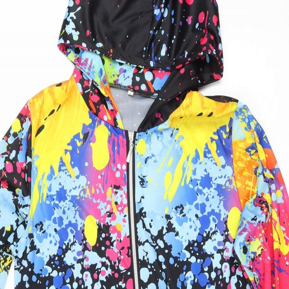 Preworn Womens Multicoloured Polyester Full Zip Hoodie Size L Zip - Paint Splat