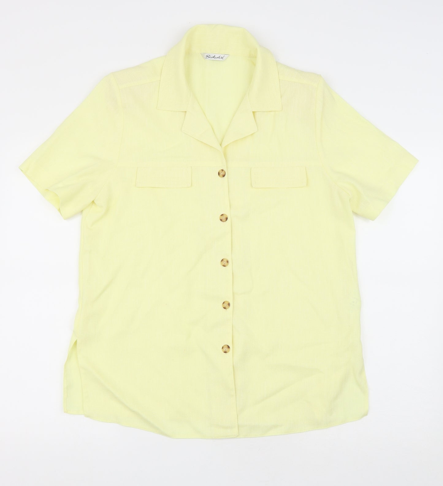 Berkertex Womens Yellow Polyester Basic Button-Up Size 14 Collared