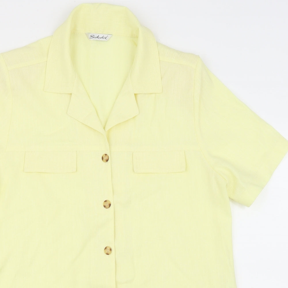 Berkertex Womens Yellow Polyester Basic Button-Up Size 14 Collared