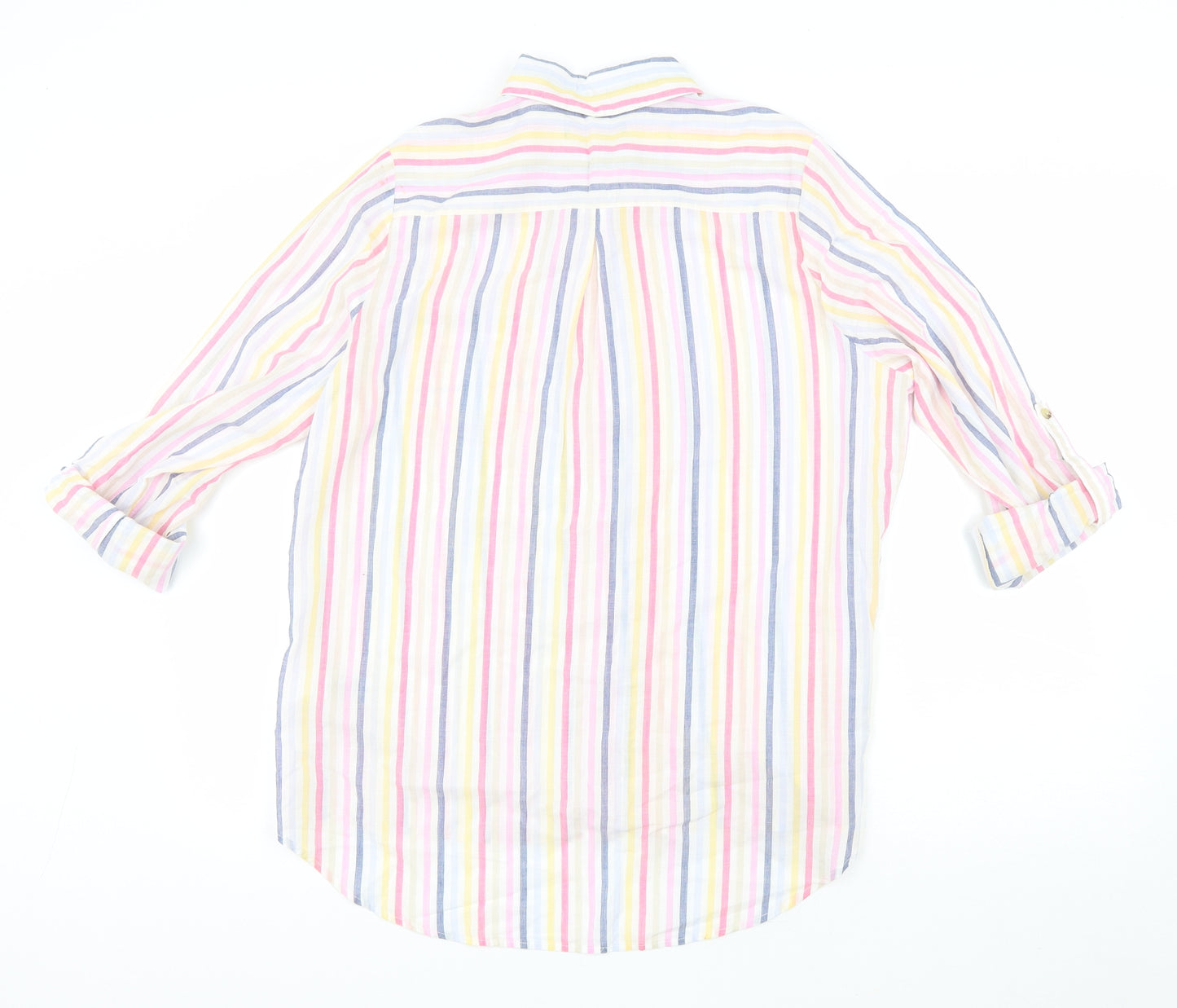 Marks and Spencer Womens Multicoloured Striped Cotton Basic Button-Up Size 16 Collared