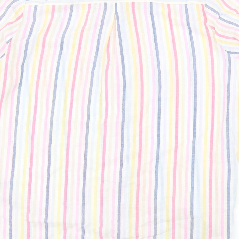 Marks and Spencer Womens Multicoloured Striped Cotton Basic Button-Up Size 16 Collared