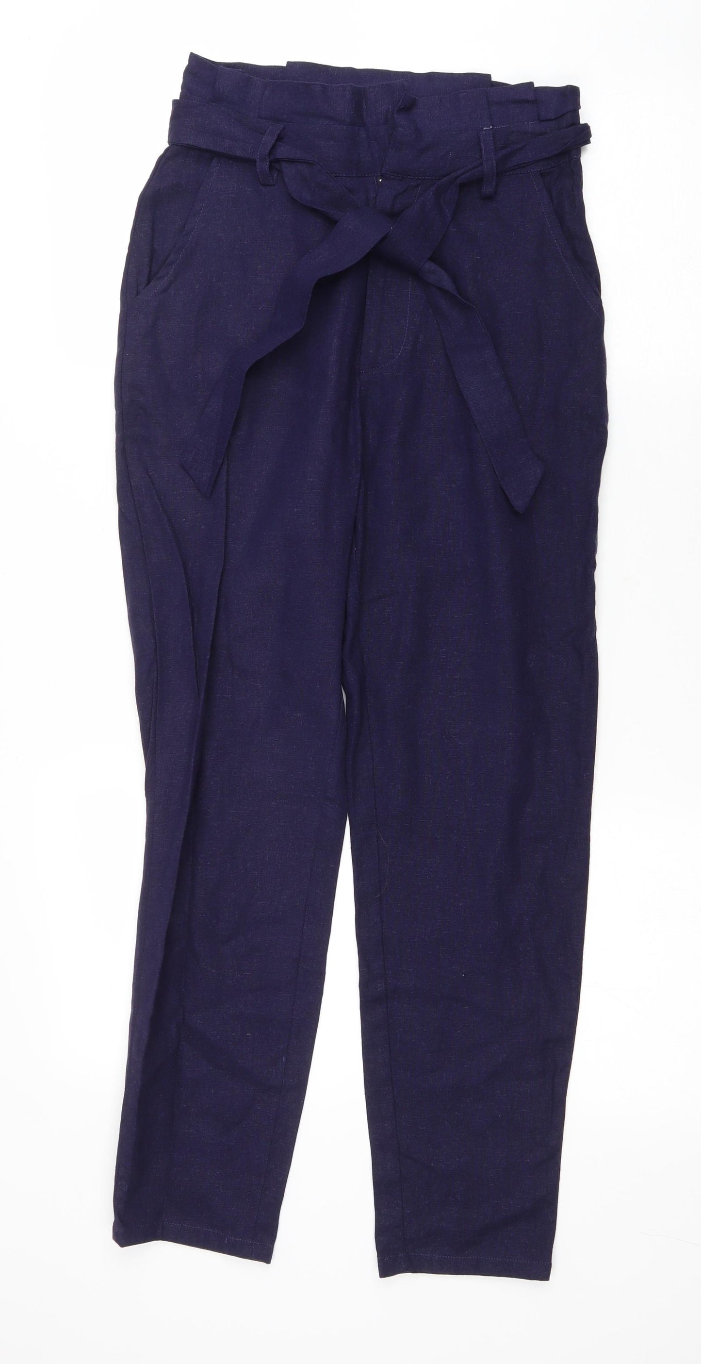 JustFab Womens Black Linen Carrot Trousers Size XS L27 in Regular Zip