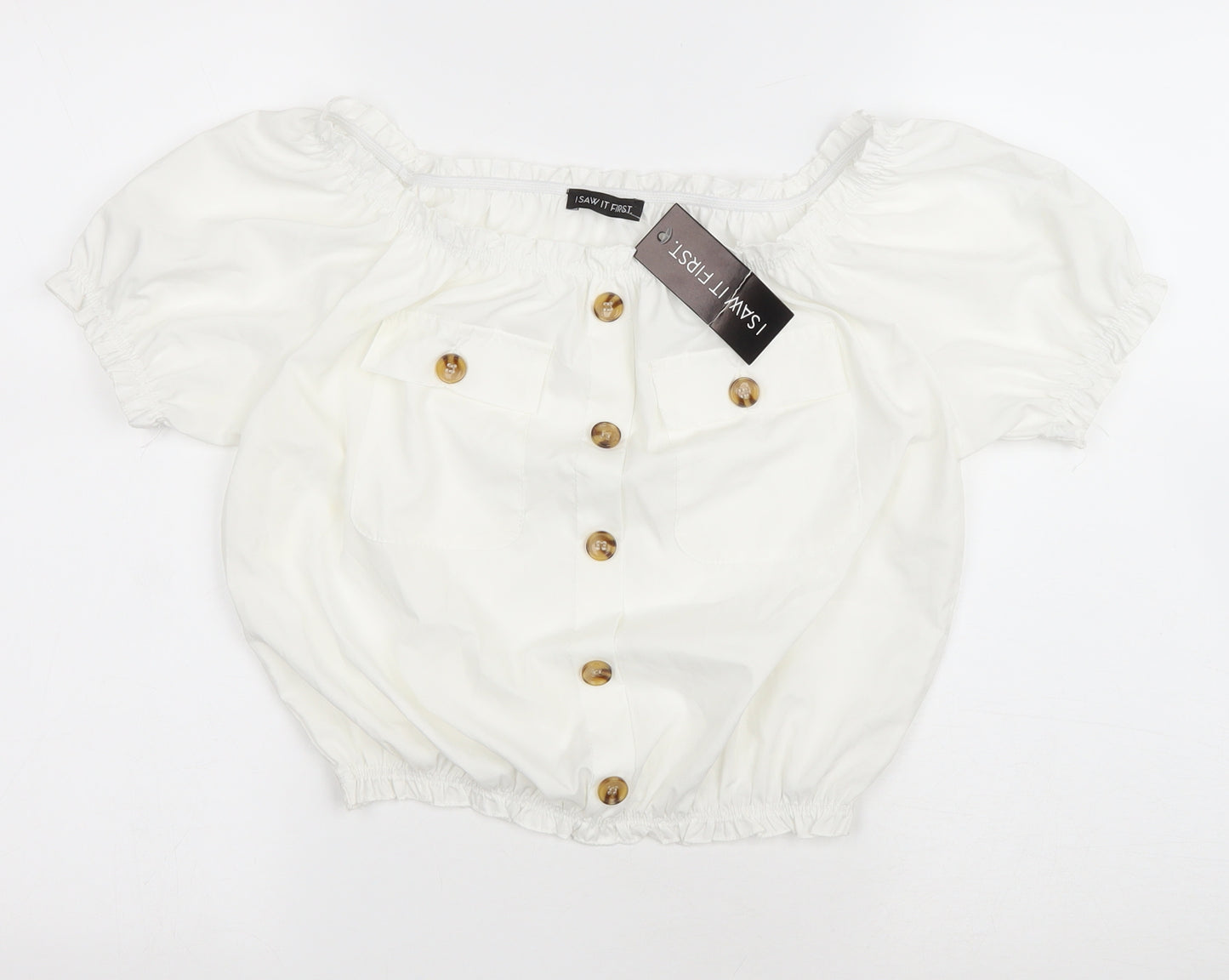 I SAW IT FIRST Womens White Polyester Cropped Blouse Size 12 Boat Neck