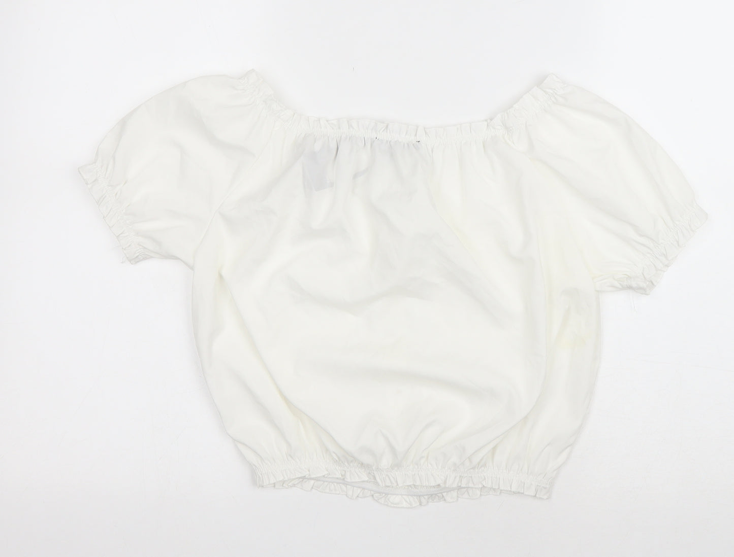 I SAW IT FIRST Womens White Polyester Cropped Blouse Size 12 Boat Neck