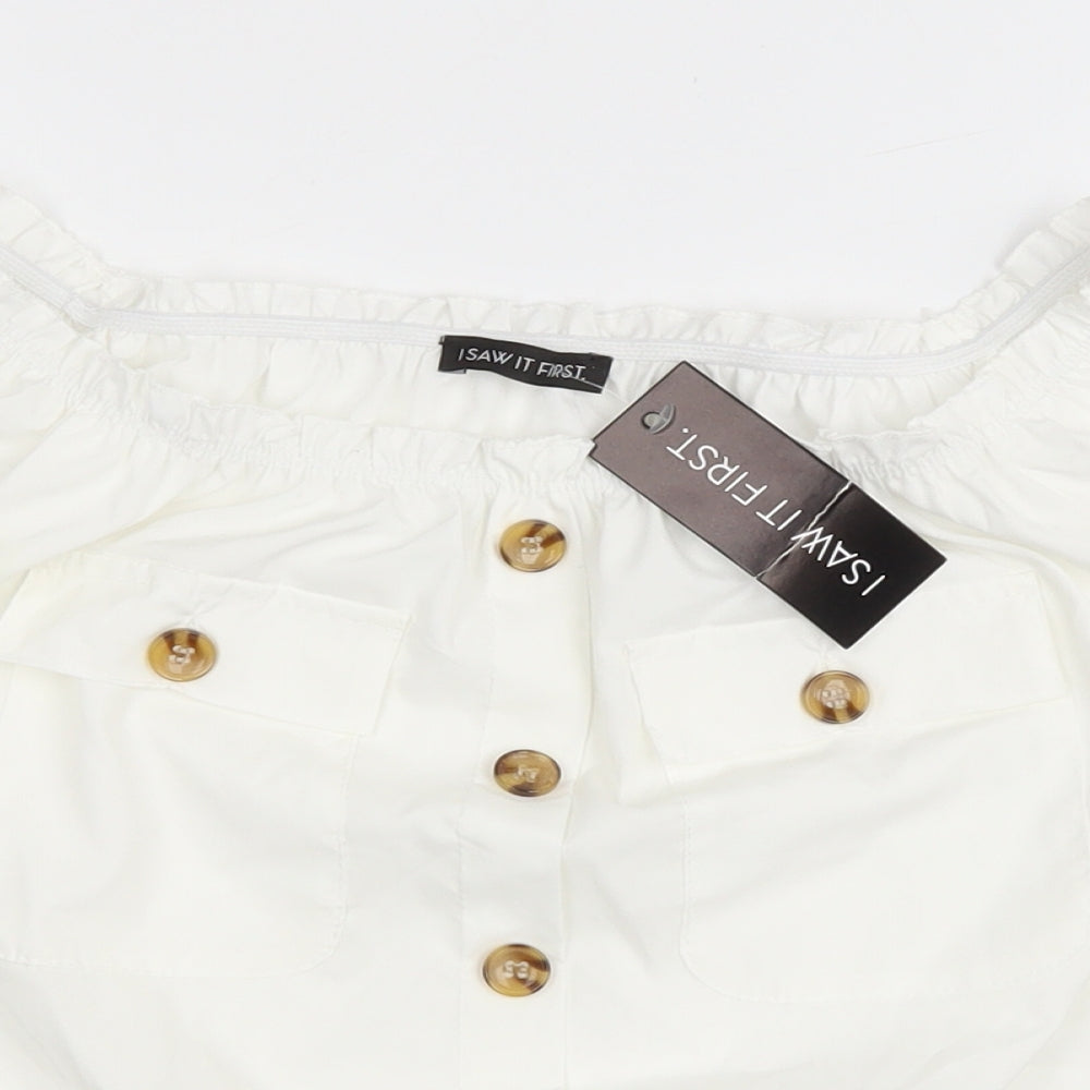 I SAW IT FIRST Womens White Polyester Cropped Blouse Size 12 Boat Neck