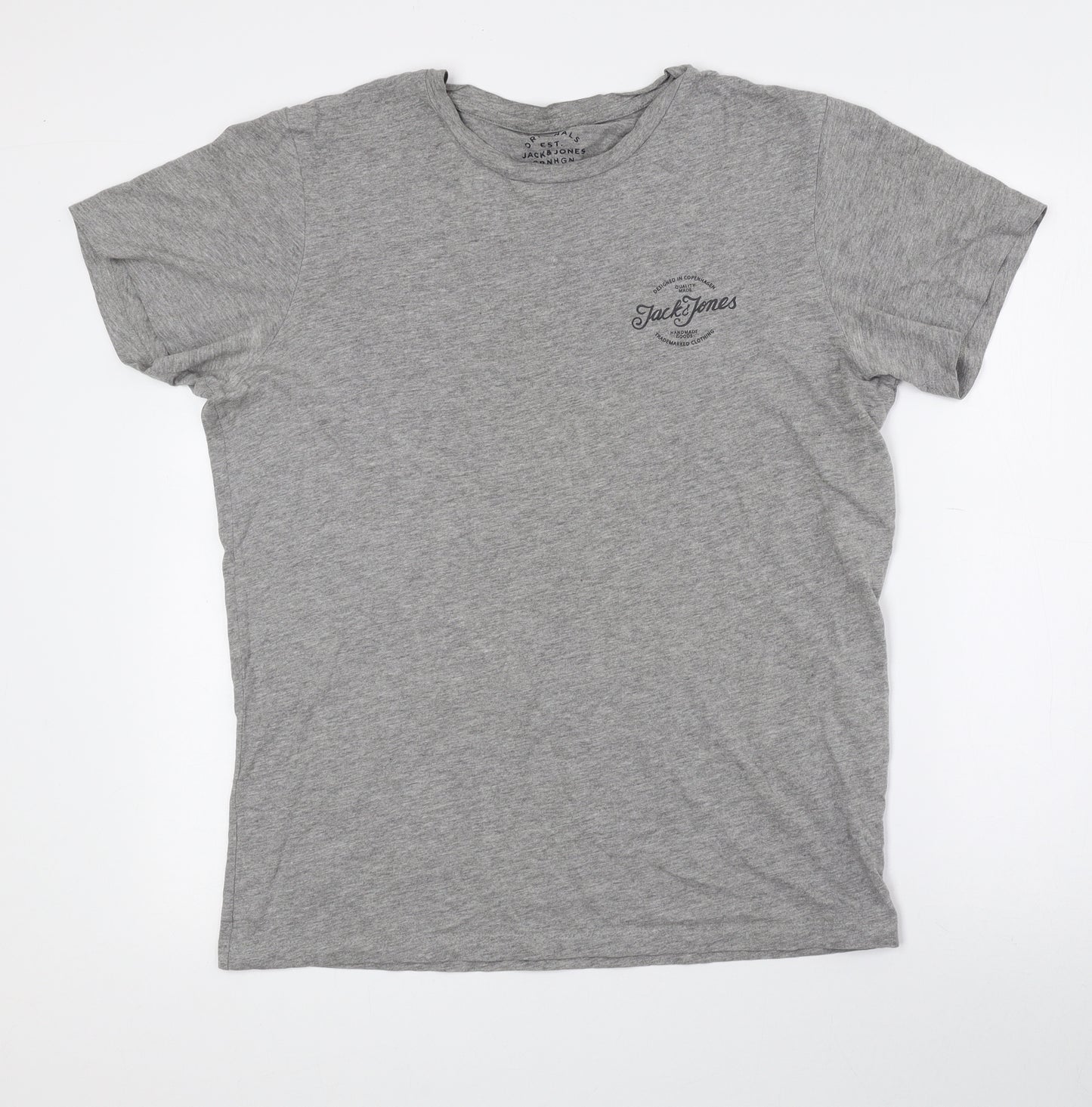 JACK & JONES Mens Grey Cotton T-Shirt Size M Crew Neck