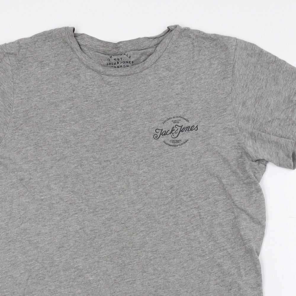 JACK & JONES Mens Grey Cotton T-Shirt Size M Crew Neck