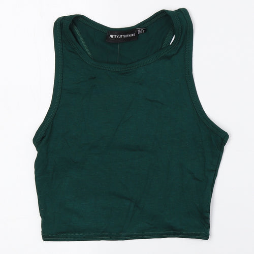 PRETTYLITTLETHING Womens Green Viscose Cropped Tank Size 4 Crew Neck