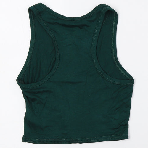 PRETTYLITTLETHING Womens Green Viscose Cropped Tank Size 4 Crew Neck