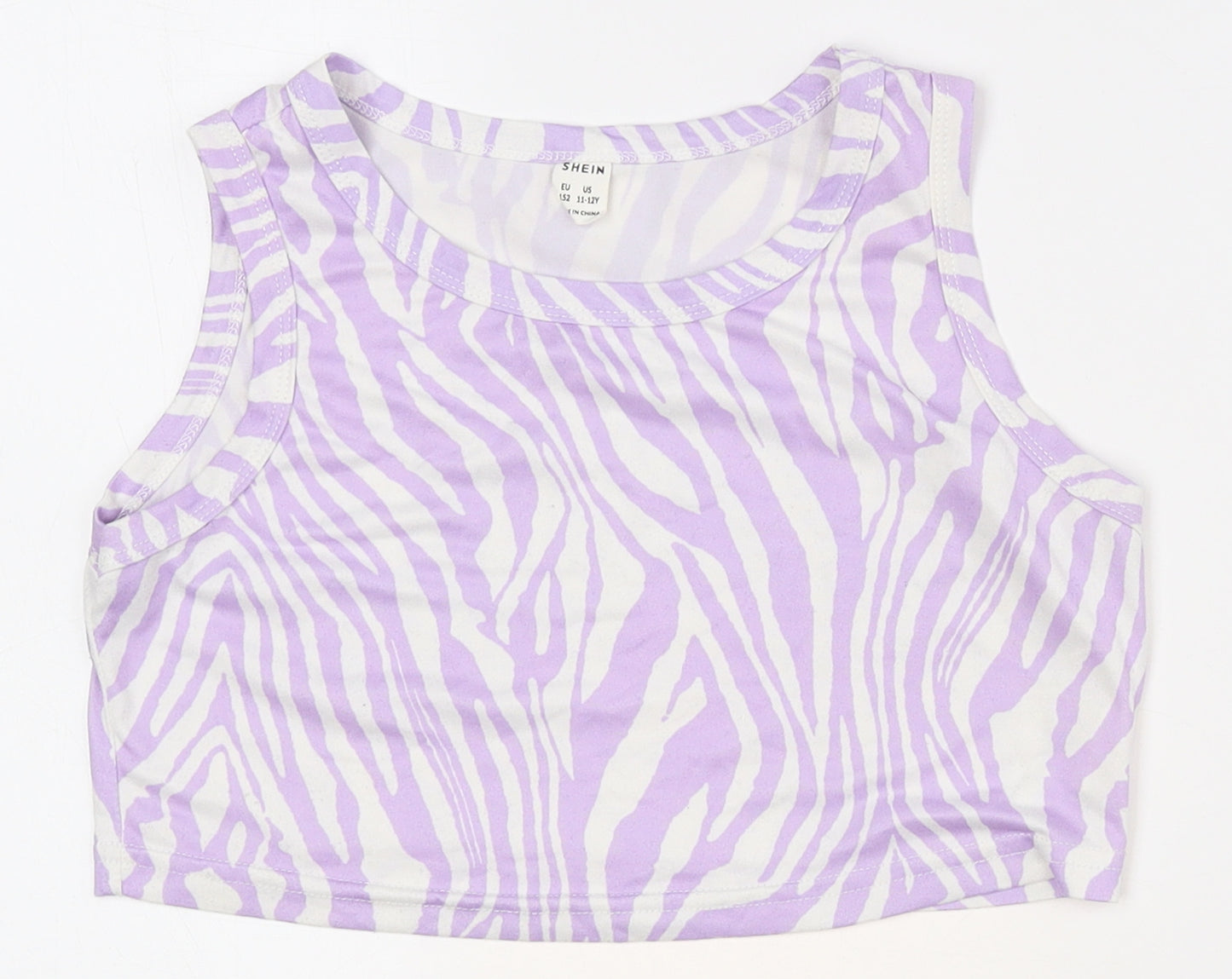 SheIn Girls Purple Animal Print Polyester Cropped Tank Size 11-12 Years Crew Neck - Tiger Print