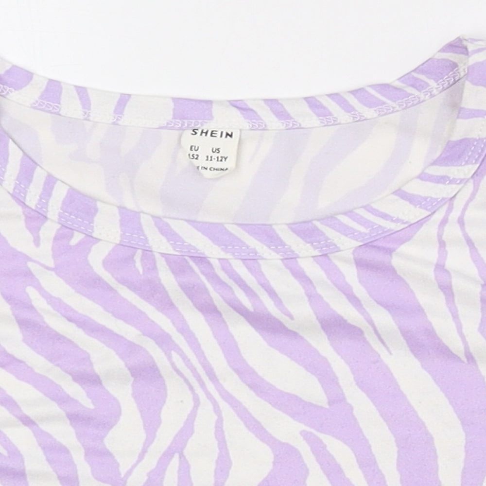SheIn Girls Purple Animal Print Polyester Cropped Tank Size 11-12 Years Crew Neck - Tiger Print