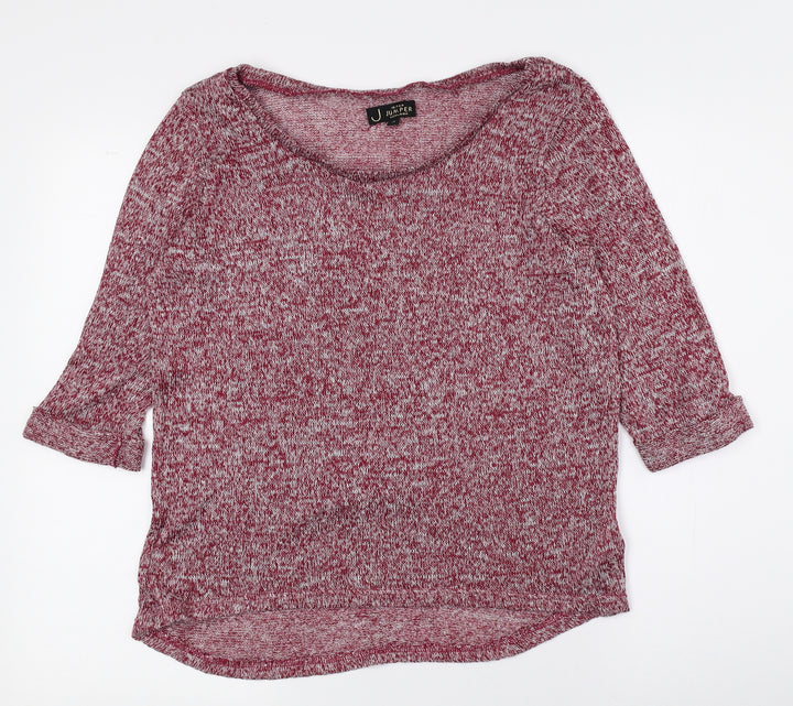 New Look Womens Red Boat Neck Geometric Polyester Pullover Jumper Size 14