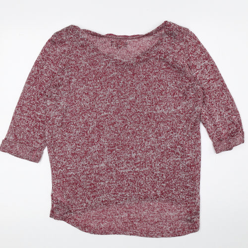 New Look Womens Red Boat Neck Geometric Polyester Pullover Jumper Size 14