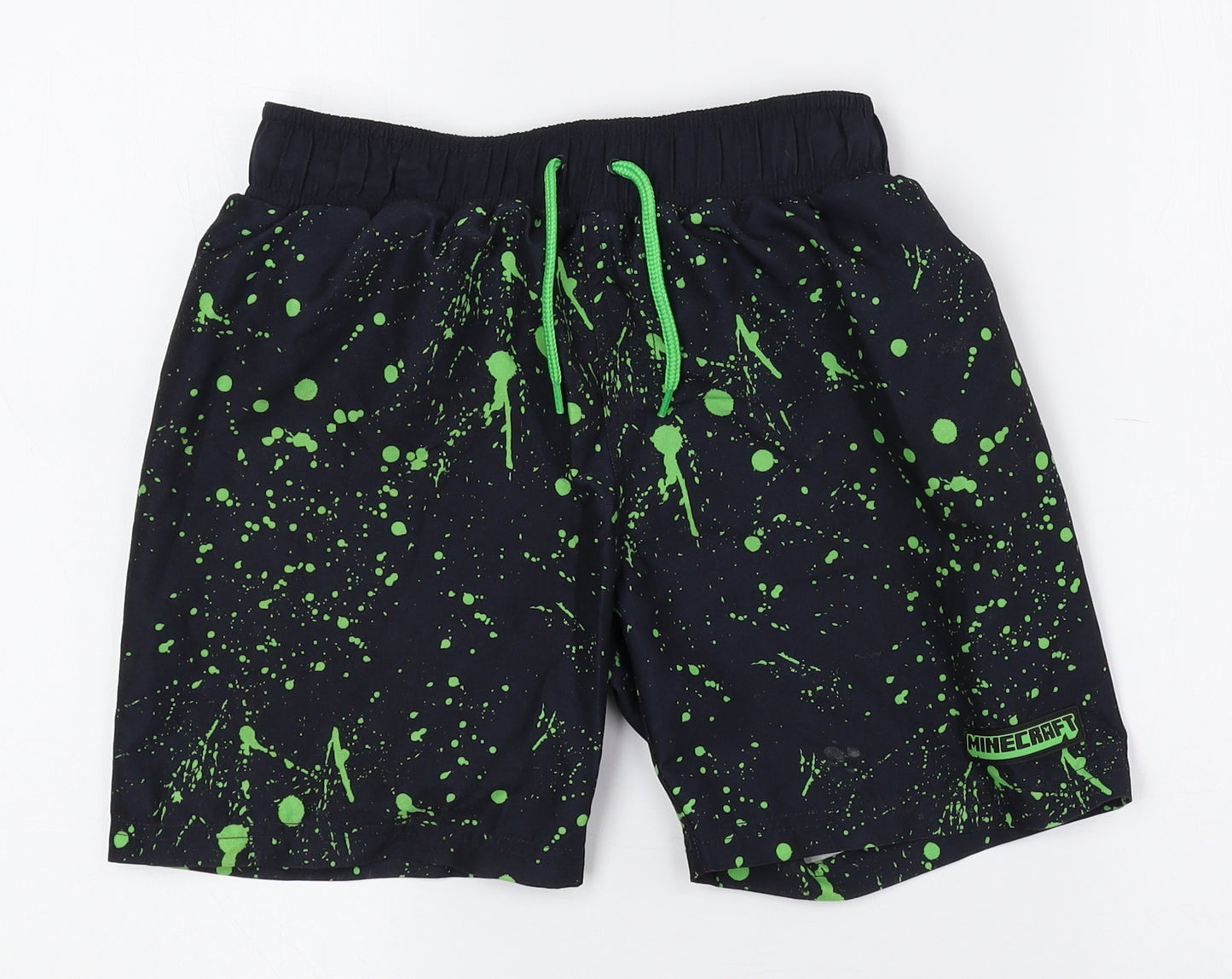 Primark Boys Black Geometric Polyester Biker Shorts Size 9-10 Years Regular Drawstring - Minecraft Swim Shorts
