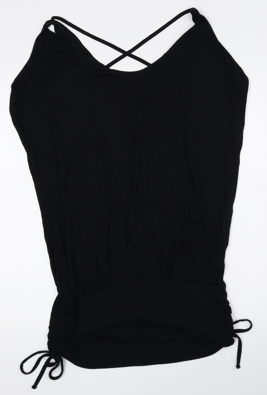 New Look Womens Black Basic T-Shirt Size 14 V-Neck - Elasticated