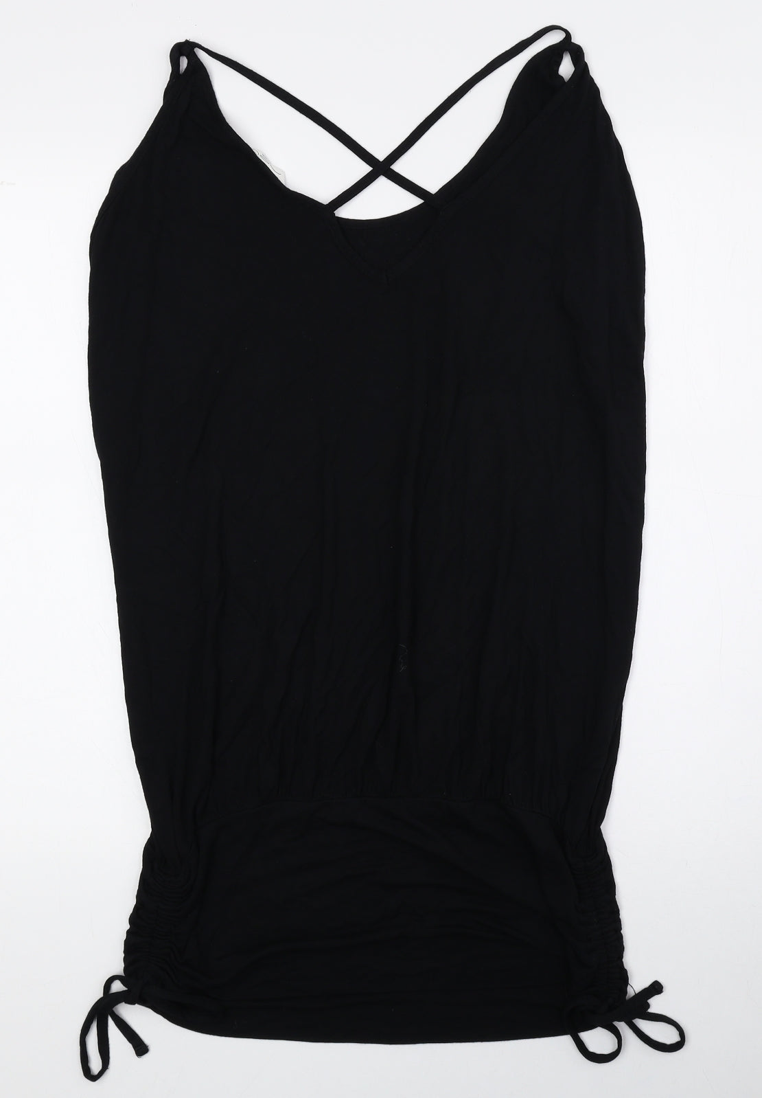 New Look Womens Black Basic T-Shirt Size 14 V-Neck - Elasticated