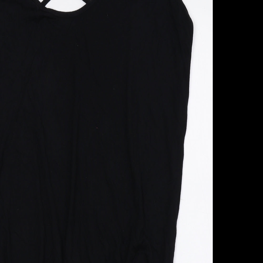 New Look Womens Black Basic T-Shirt Size 14 V-Neck - Elasticated