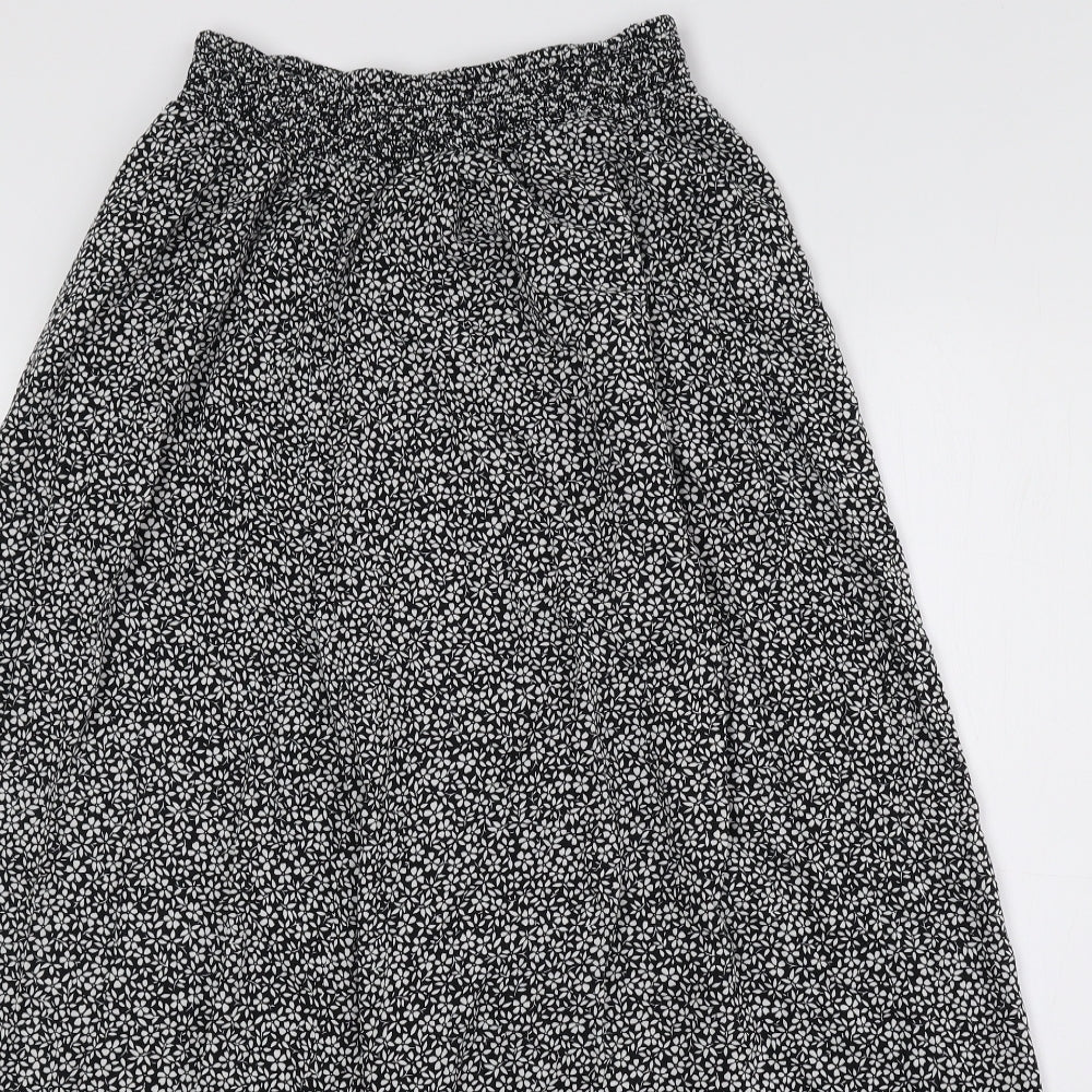 New Look Womens Black Floral Viscose Cropped Trousers Size 10 L20 in Regular - Black and White, Elasticated Waist