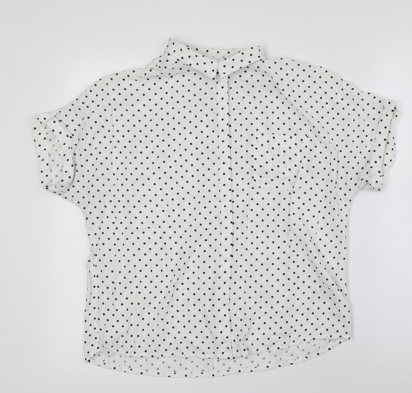 Marks and Spencer Womens Black Polka Dot Viscose Basic Blouse Size 12 Collared
