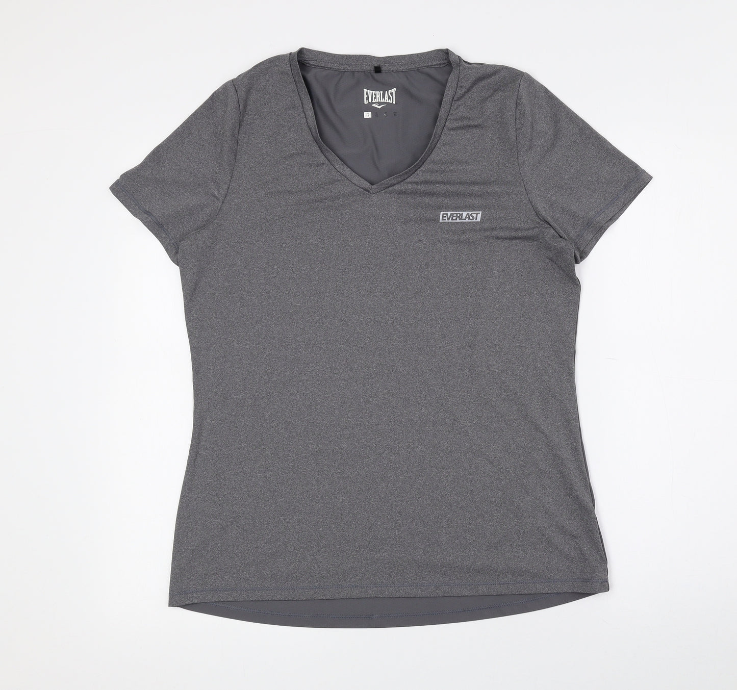 Everlast Womens Grey Polyester Basic T-Shirt Size 14 V-Neck Pullover