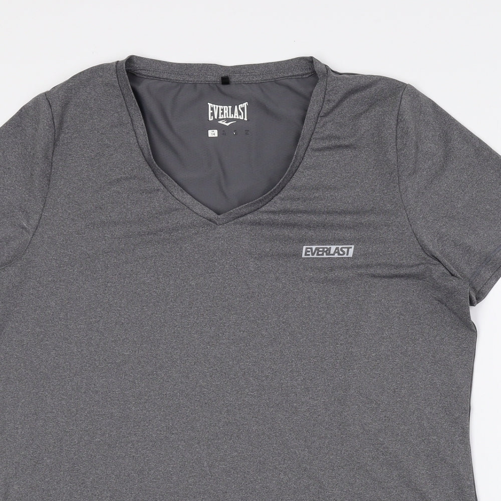 Everlast Womens Grey Polyester Basic T-Shirt Size 14 V-Neck Pullover