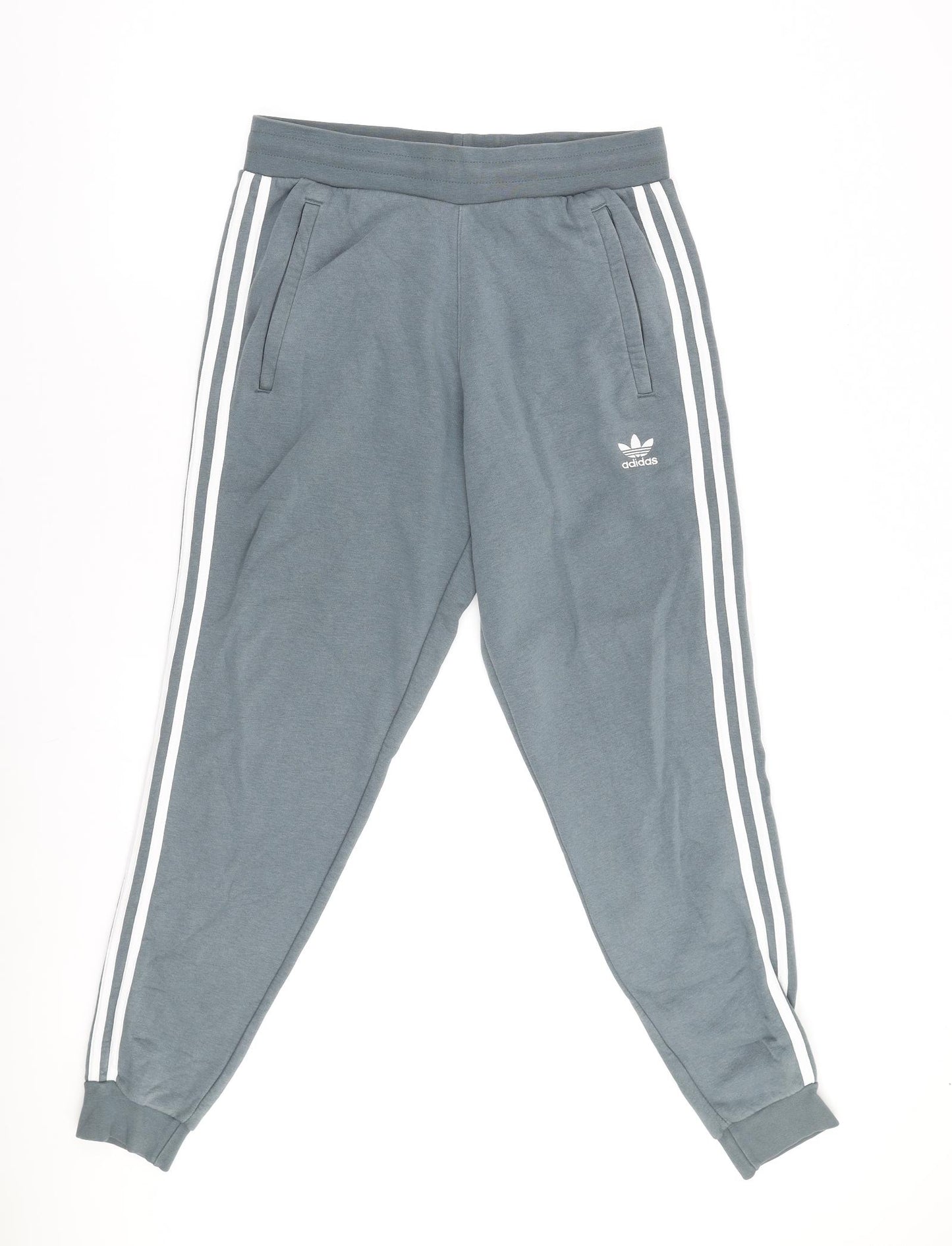 adidas Boys Blue Cotton Jogger Trousers Size M L30 in Regular Drawstring