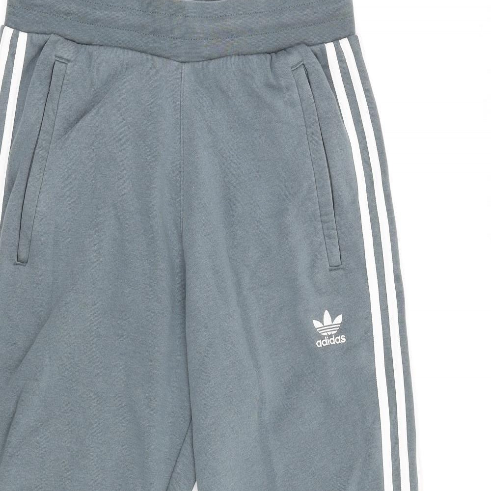 adidas Boys Blue Cotton Jogger Trousers Size M L30 in Regular Drawstring