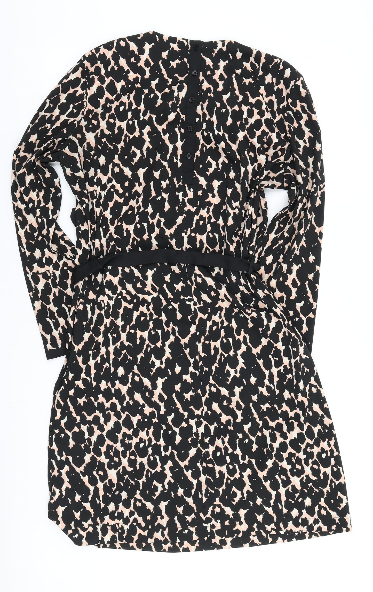 Great Plains Womens Black Animal Print Polyester A-Line Size L Round Neck Button