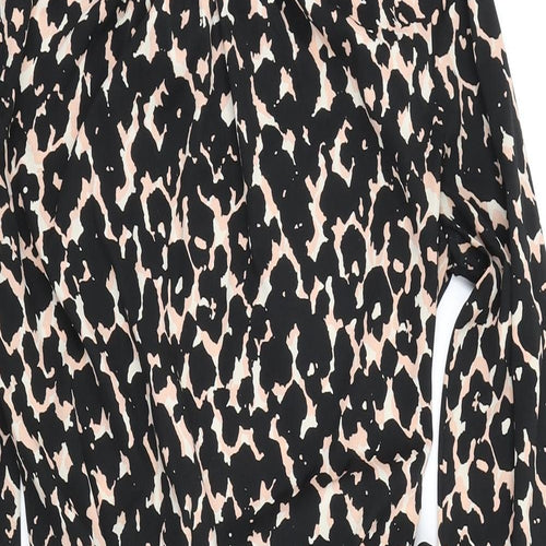 Great Plains Womens Black Animal Print Polyester A-Line Size L Round Neck Button