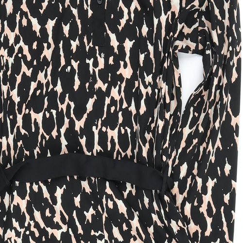 Great Plains Womens Black Animal Print Polyester A-Line Size L Round Neck Button