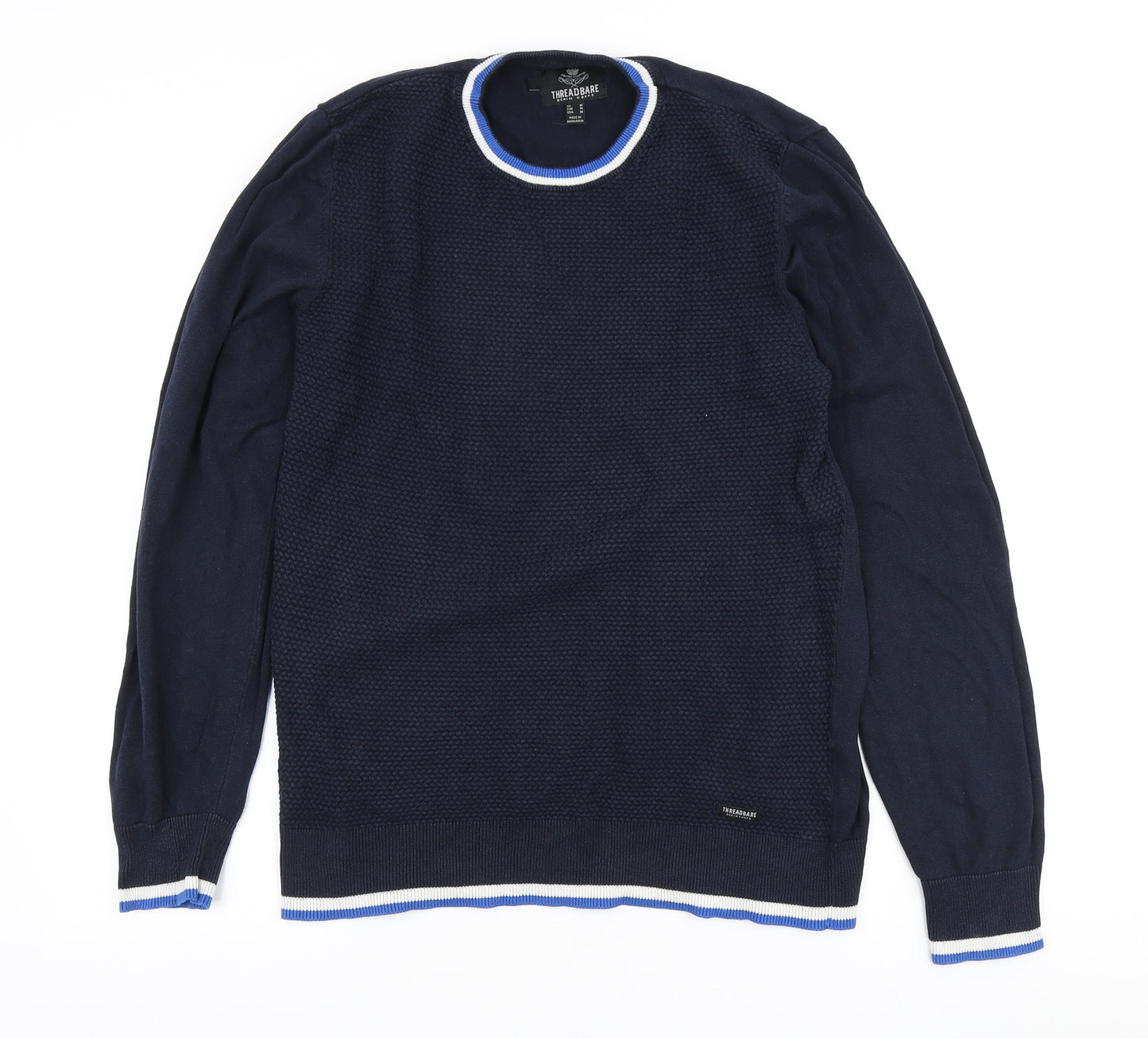 Threadbare Mens Blue Round Neck Cotton Pullover Jumper Size M