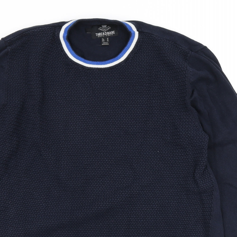 Threadbare Mens Blue Round Neck Cotton Pullover Jumper Size M