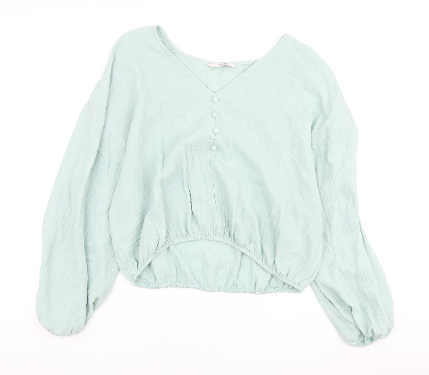 George Womens Green Cotton Basic Blouse Size 14 V-Neck