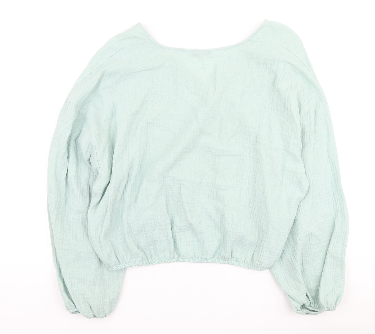 George Womens Green Cotton Basic Blouse Size 14 V-Neck
