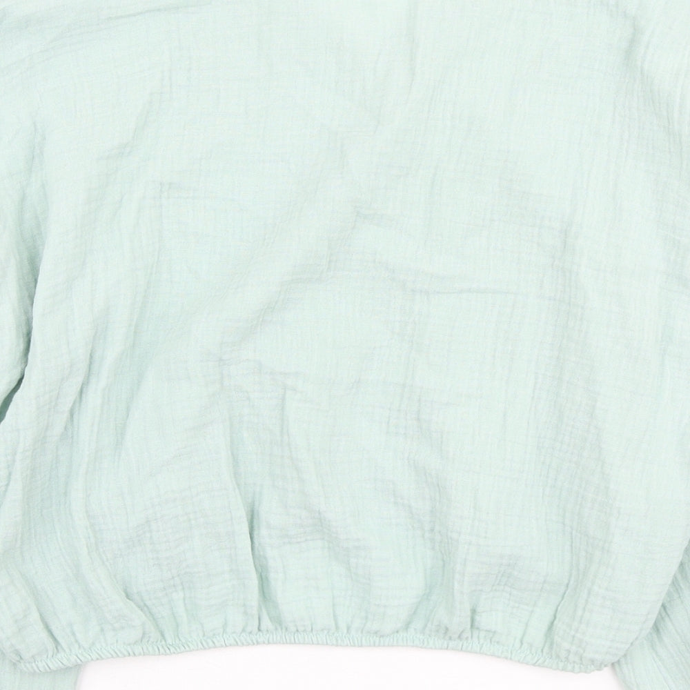 George Womens Green Cotton Basic Blouse Size 14 V-Neck