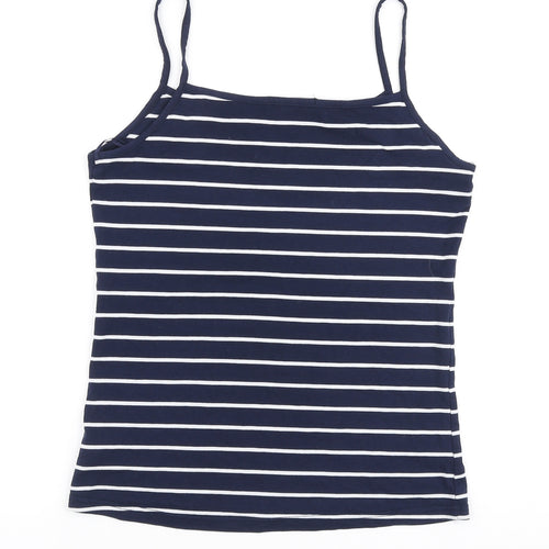 George Womens Blue Striped Cotton Camisole Tank Size 12 Scoop Neck