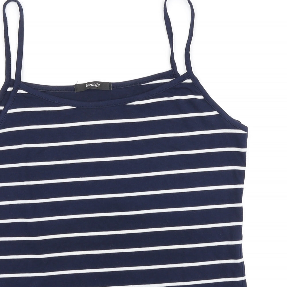 George Womens Blue Striped Cotton Camisole Tank Size 12 Scoop Neck