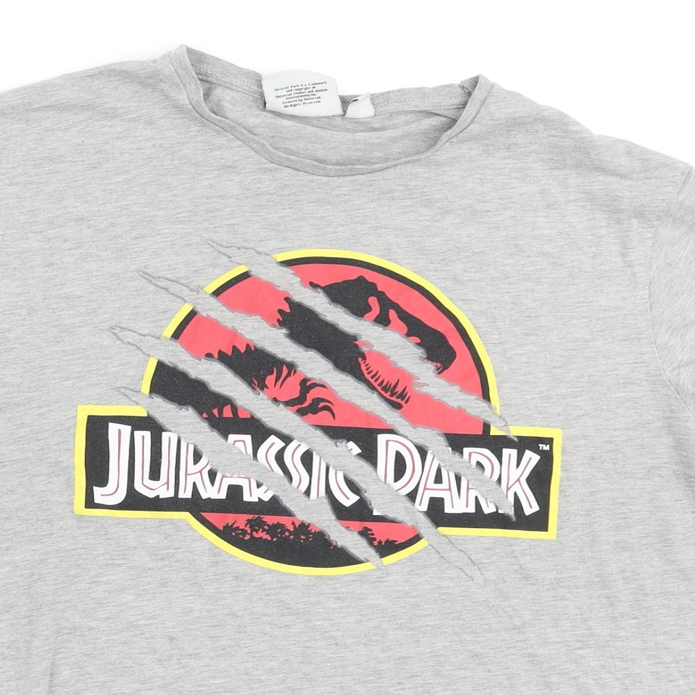 Primark Mens Grey Cotton T-Shirt Size L Round Neck - Jurassic Park