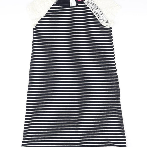 Young Dimension Girls Blue Striped Polyester A-Line Size 12-13 Years Round Neck Button - Lace sleeve detail