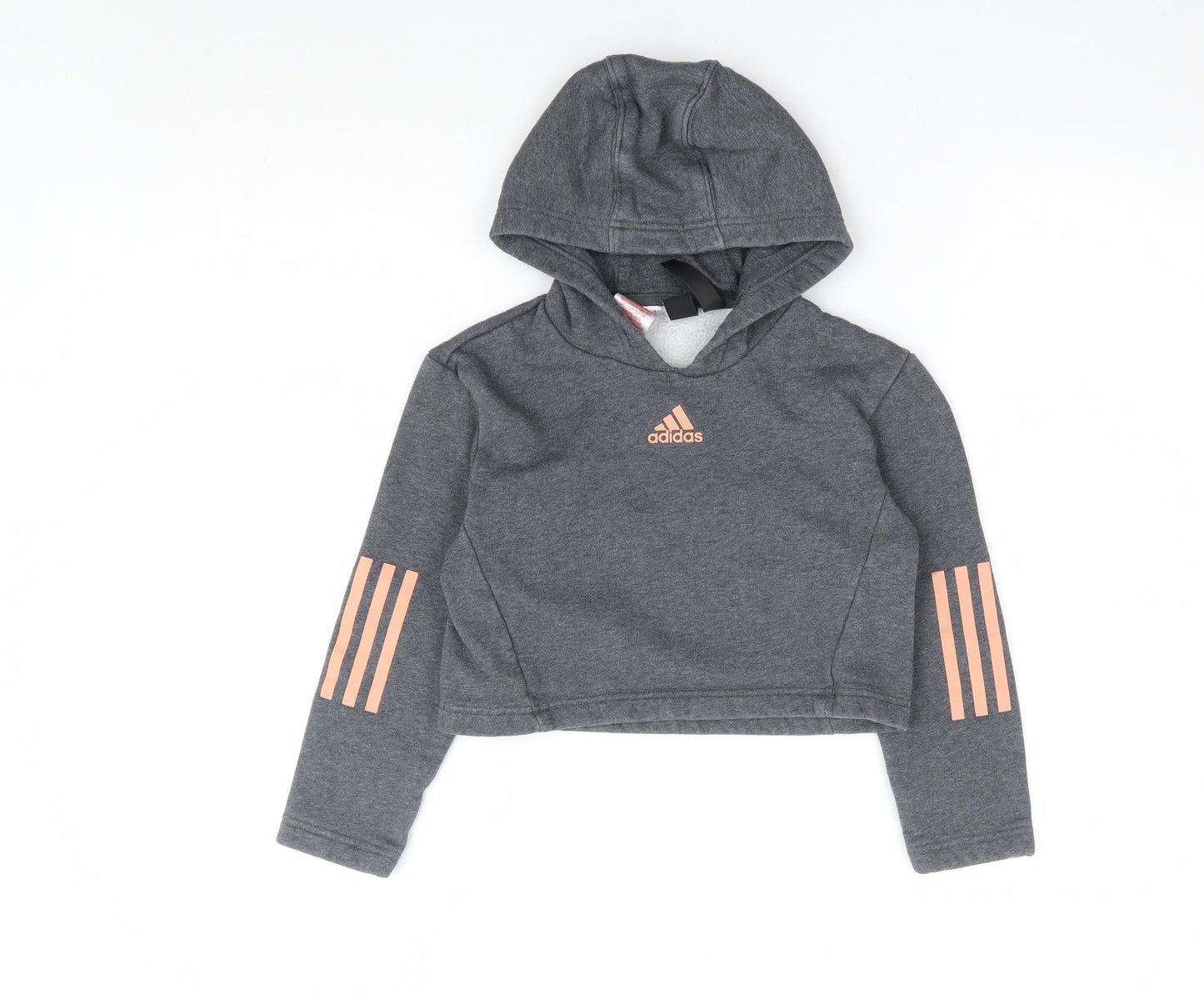 adidas Girls Grey Cotton Pullover Hoodie Size 7-8 Years Pullover - Cropped