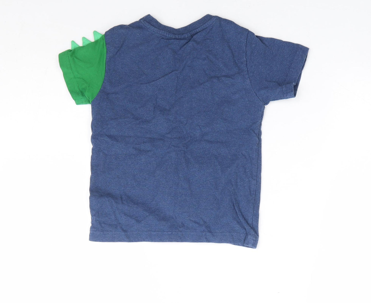 JoJo Maman Bébé Boys Blue 100% Cotton Basic T-Shirt Size 4-5 Years Round Neck Pullover - Dinosaur