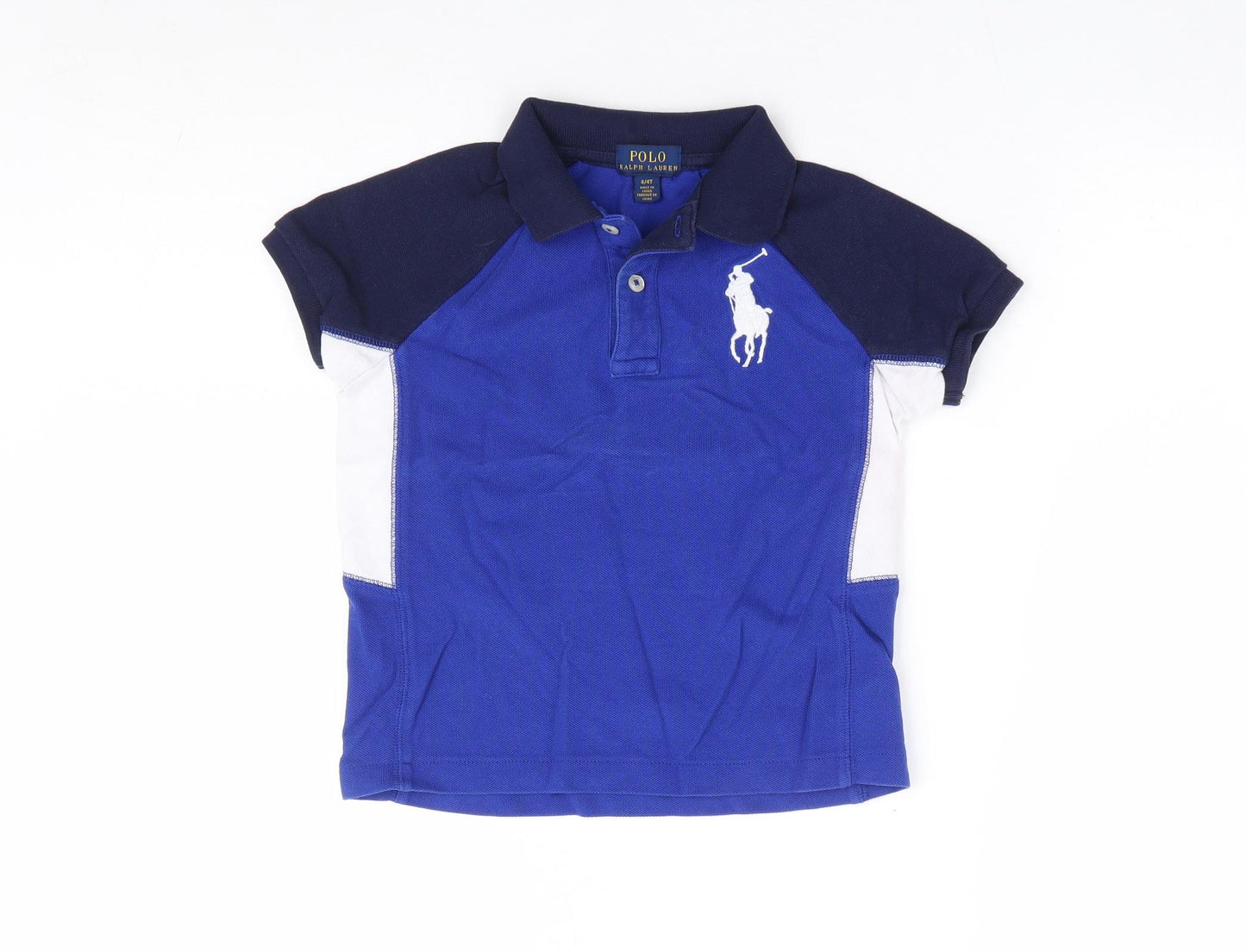 Polo Ralph Lauren Boys Blue 100% Cotton Jersey Polo Size 4 Years Collared Button