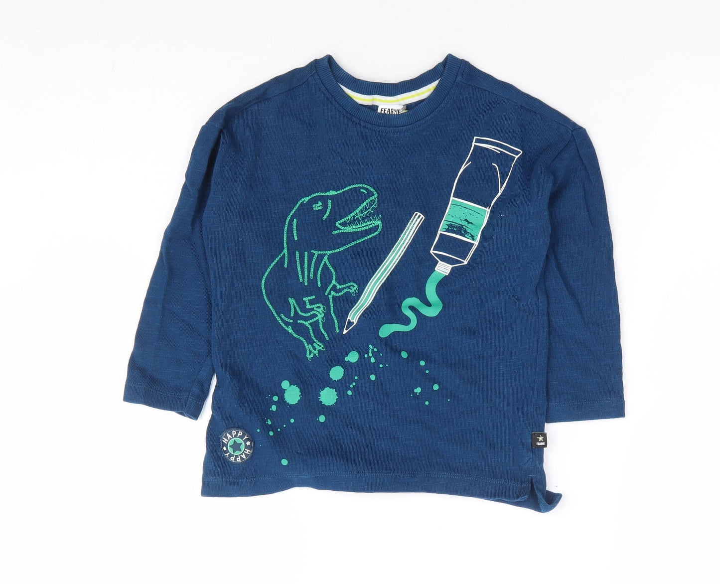 Fearne Cotton Boys Blue Cotton Pullover T-Shirt Size 4-5 Years Round Neck Pullover - Dinosaur