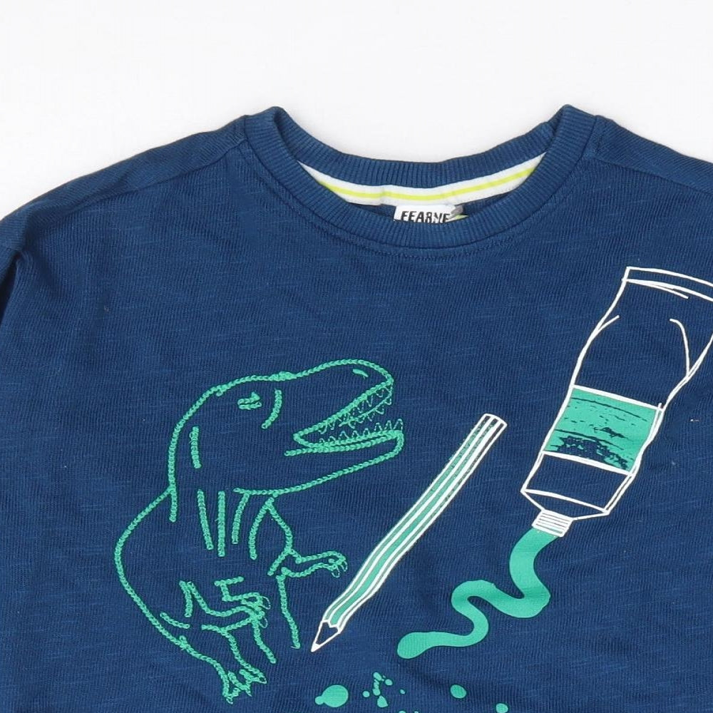 Fearne Cotton Boys Blue Cotton Pullover T-Shirt Size 4-5 Years Round Neck Pullover - Dinosaur