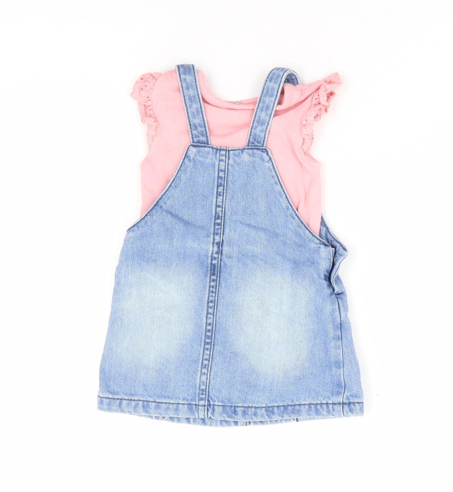 F&F Girls Blue Geometric 100% Cotton Dress Set Outfit/Set Size 3-6 Months Button - Bunny