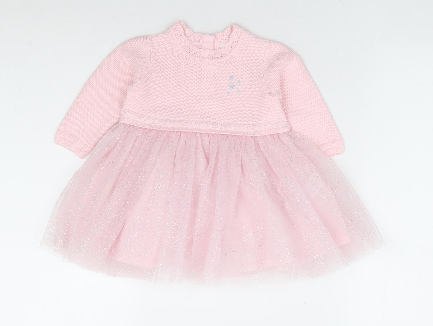 NEXT Girls Pink Geometric Cotton Tutu Dress Size 3-6 Months Round Neck Button - Stars