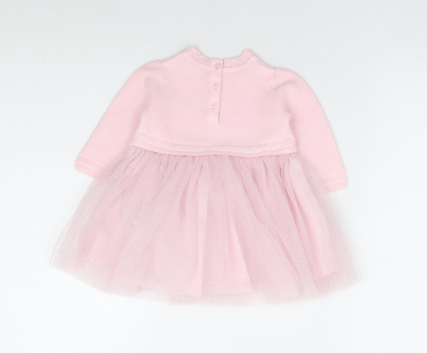 NEXT Girls Pink Geometric Cotton Tutu Dress Size 3-6 Months Round Neck Button - Stars