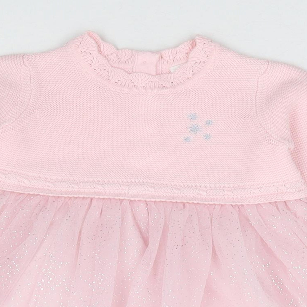 NEXT Girls Pink Geometric Cotton Tutu Dress Size 3-6 Months Round Neck Button - Stars